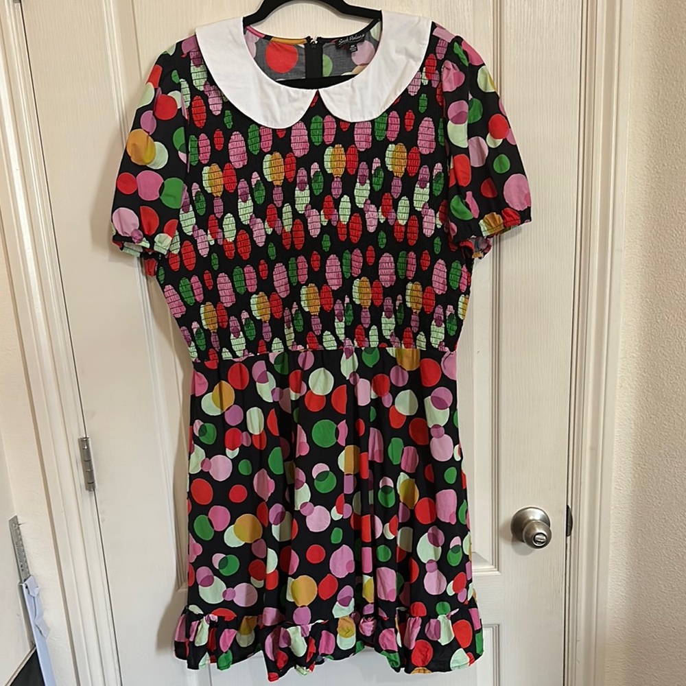 Smak Parlour Black & Rainbow Dot Smocked Fit & Flare Dress